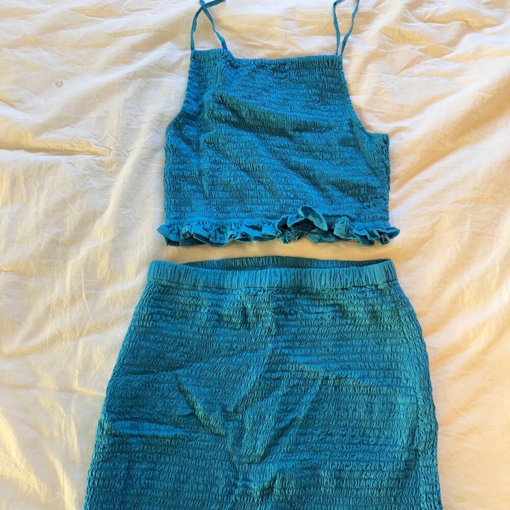 FAITHFUL THE BRAND Blue Smocked Two-Piece Set Size Small